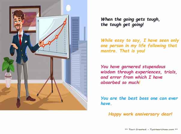 Cute Wishes for wishing Work anniversary to your senior Boss
