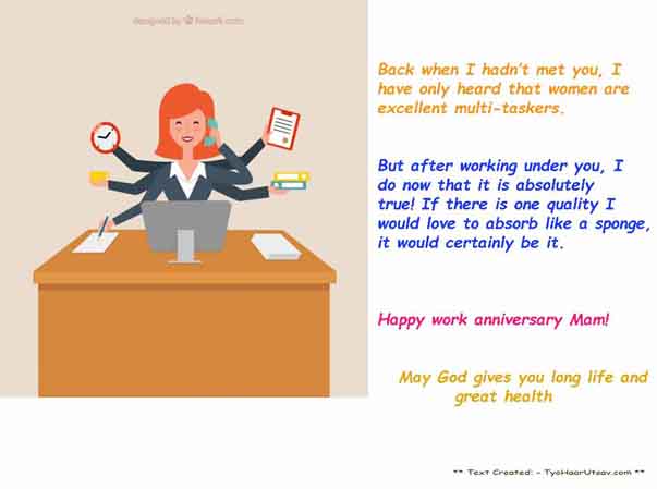 Inspiring Message Work Anniversary for Lady Boss